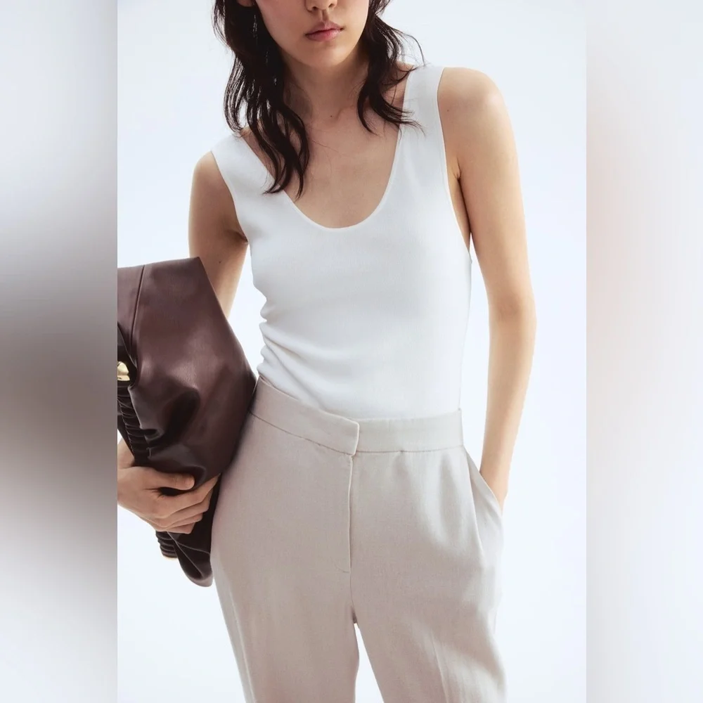 H&M tan linen-blend wide leg pant